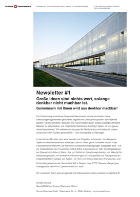 Newsletter #1 Temme Obermeier – Experts for Membrane Buildings